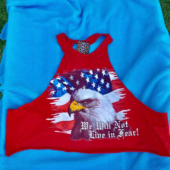 FURST OF A KIND VTG UPCYCLED EAGLE FLAG MOTO TANK - Picture 1 of 6